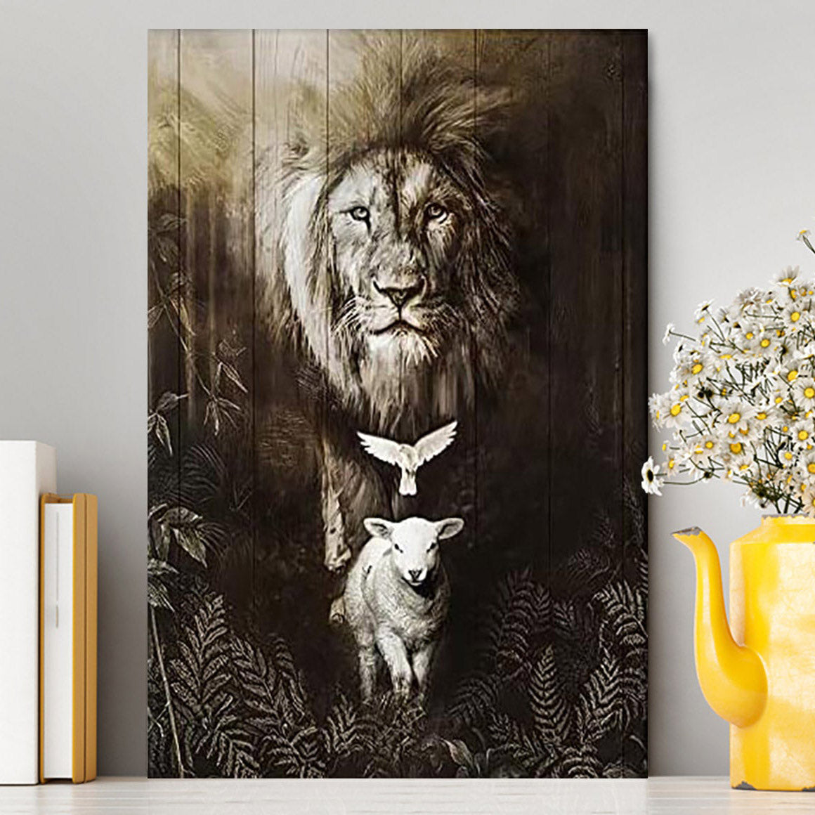 The Lion Lamb Dove Canvas Prints - Lion Canvas Art - Christian Inspirational Canvas
