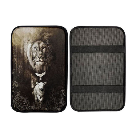 The Lion Lamb Dove Car Center Console Cover - Lion Car Center Console Cover, Christ Car Interior Accessories