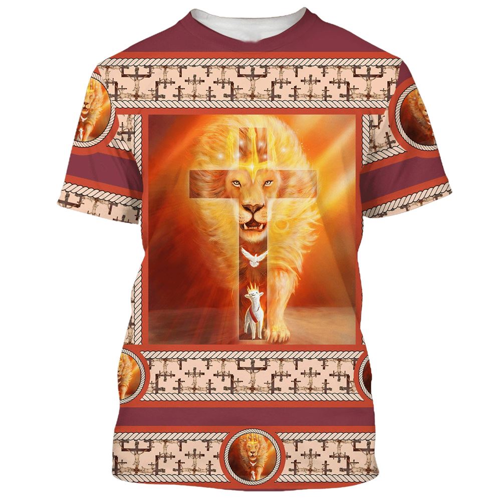 The Lion Lamb Dove Cross All Over Print 3D T Shirt For Men And Women, Christian T-Shirt, Faith Shirt