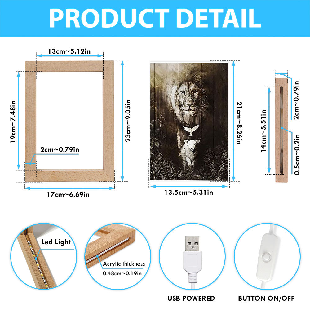 The Lion Lamb Dove Frame Lamp Prints - Lion Frame Lamp Art - Christian Inspirational Frame Lamp