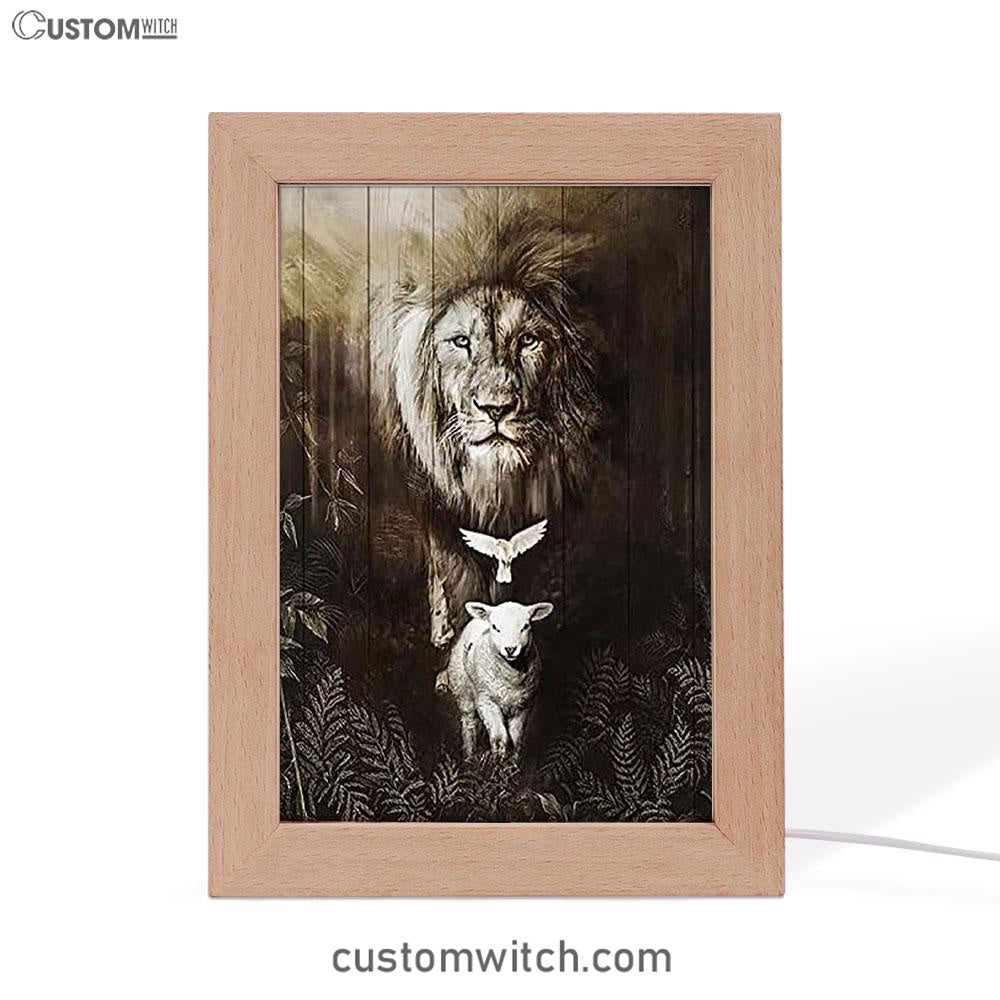 The Lion Lamb Dove Frame Lamp Prints - Lion Frame Lamp Art - Christian Inspirational Frame Lamp