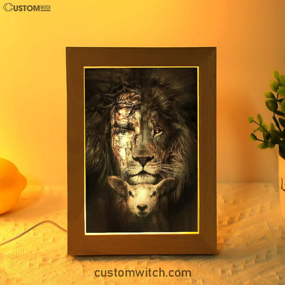 The Lion Of Judah And Lamb Frame Lamp - Christian Art - Religious Home Decor