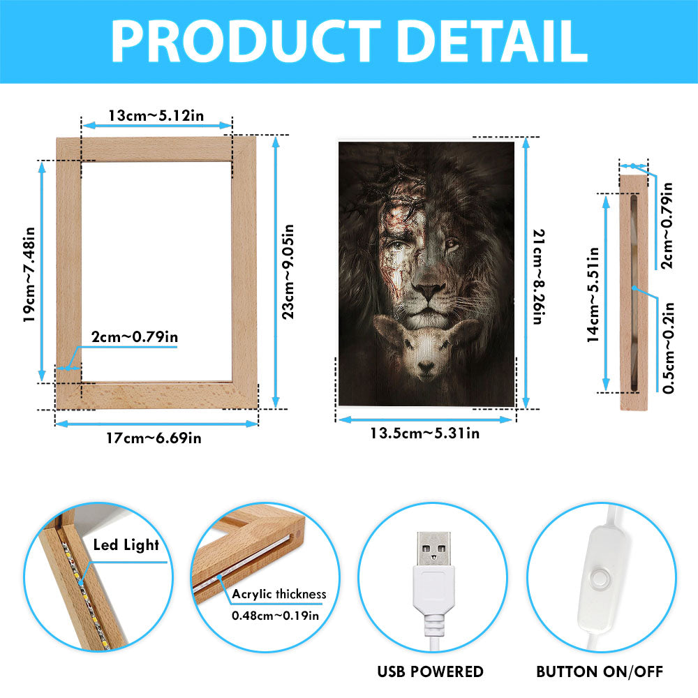 The Lion Of Judah And Lamb Frame Lamp - Christian Art - Religious Home Decor