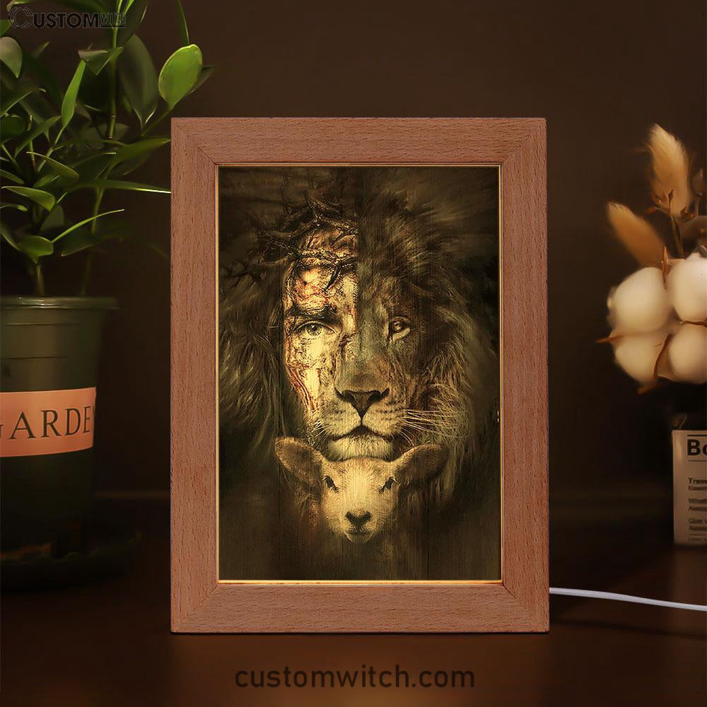 The Lion Of Judah And Lamb Frame Lamp - Christian Art - Religious Home Decor