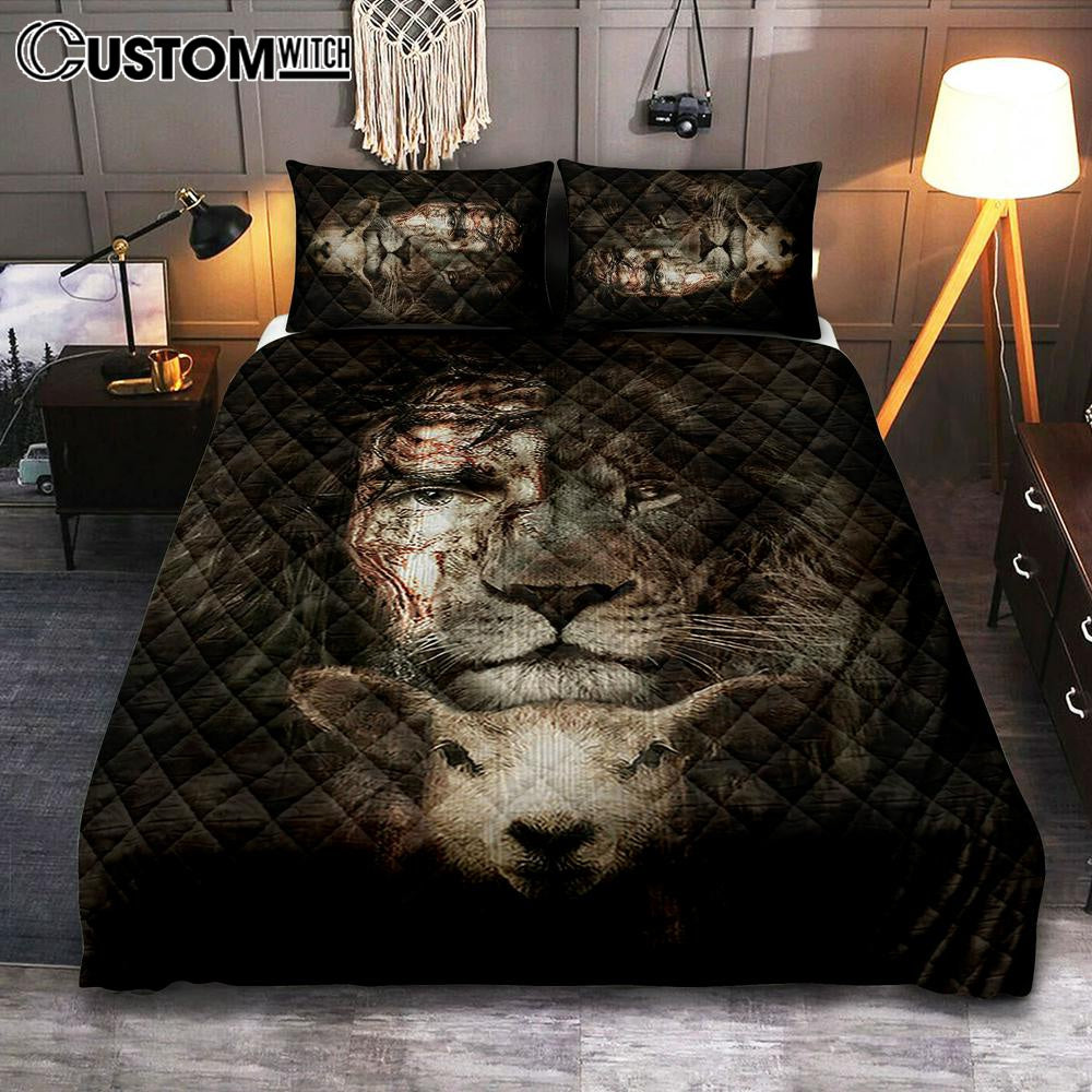 The Lion Of Judah And Lamb Quilt Bedding Set - Christian Bedroom - Religious Home Decor