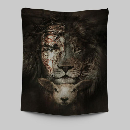 The Lion Of Judah And Lamb Tapestry - Christian Wall Art - Religious Home Decor