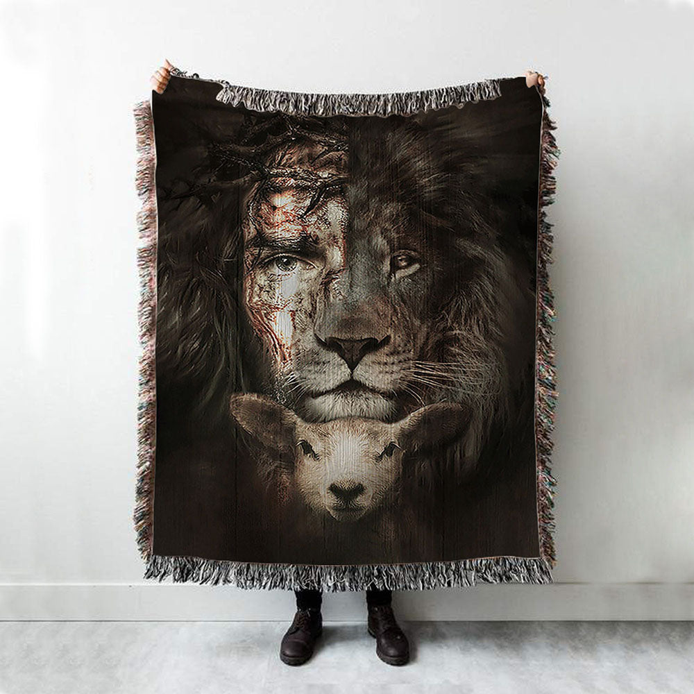 The Lion Of Judah And Lamb Woven Blanket - Christian Throw Blanket - Religious Home Decor