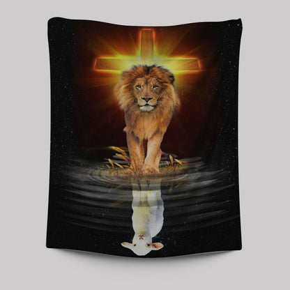 The Lion Of Judah And The Lamb Of God Tapestry Prints - Bible Verse Wall Decor - Scripture Wall Art