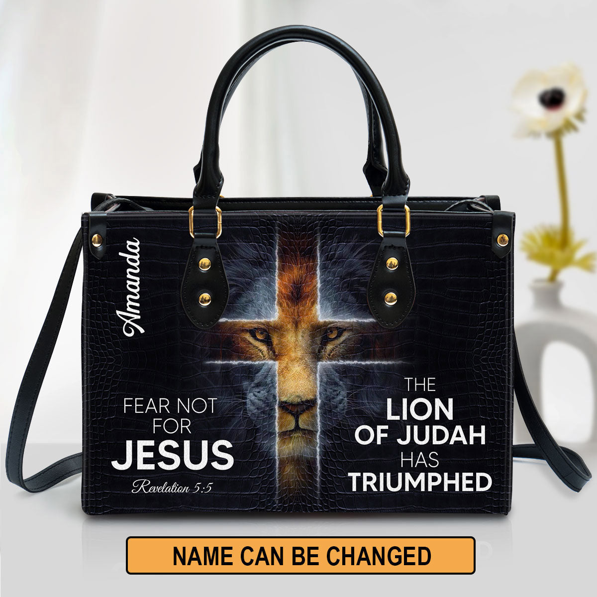 The Lion Of Judah Has Triumphed Leather Bag, Custom Name Cross Leather Handbag, Christian Gifts For Women