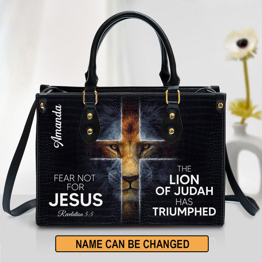 The Lion Of Judah Has Triumphed Leather Bag, Custom Name Cross Leather Handbag, Christian Gifts For Women