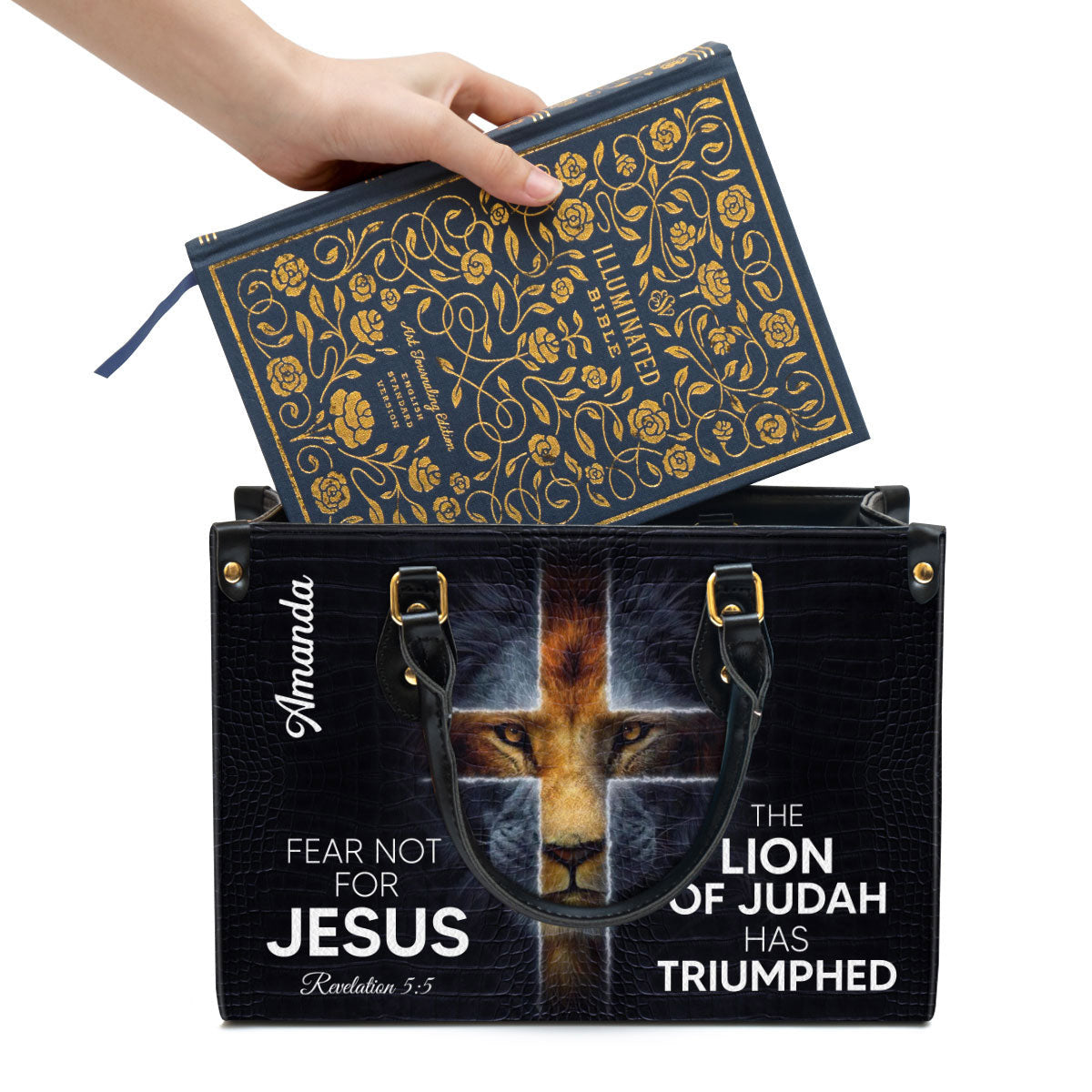 The Lion Of Judah Has Triumphed Leather Bag, Custom Name Cross Leather Handbag, Christian Gifts For Women