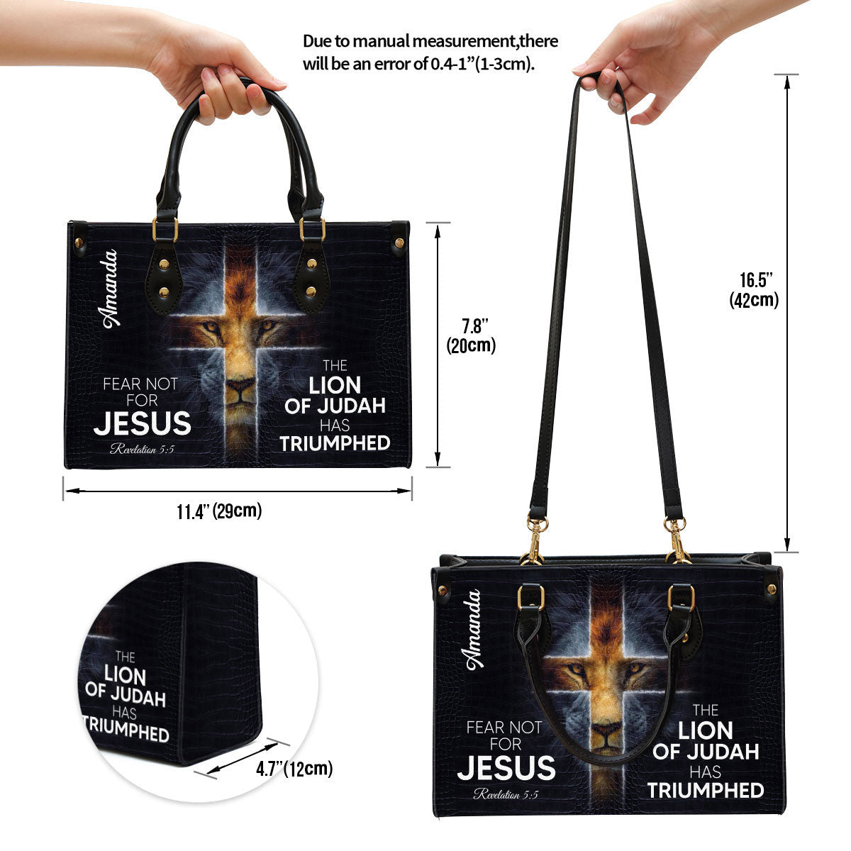 The Lion Of Judah Has Triumphed Leather Bag, Custom Name Cross Leather Handbag, Christian Gifts For Women