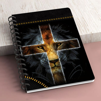 The Lion Of Judah Makes Lion Out Of Me Personalized Cross Spiral Journal, Christian Art Gifts Journal