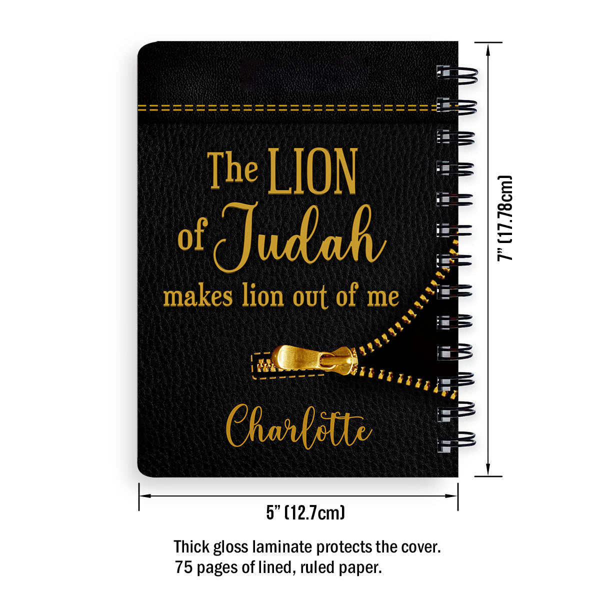 The Lion Of Judah Makes Lion Out Of Me Personalized Cross Spiral Journal, Christian Art Gifts Journal