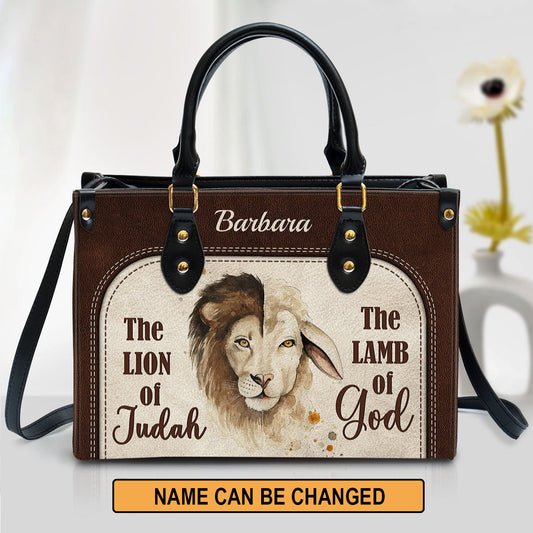 The Lion Of Judah The Lamb Of God Beautiful Personalized Leather Bag For Women, Religious Gifts For Women
