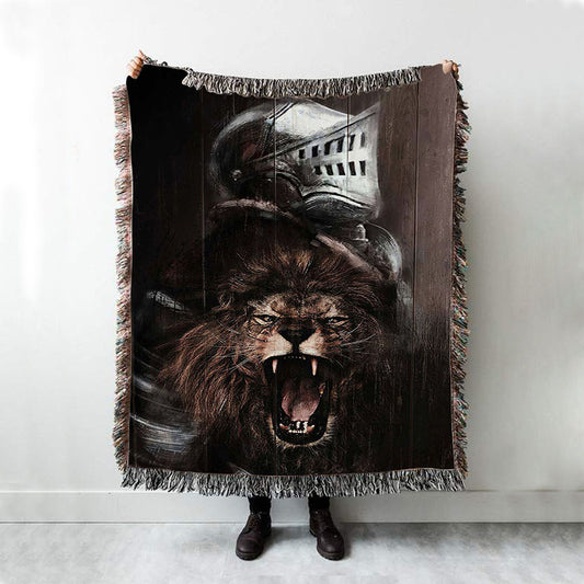 The Lion Of Judah Warrior Of Christ Woven Blanket Art - Christian Art - Bible Verse Throw Blanket - Religious Home Decor