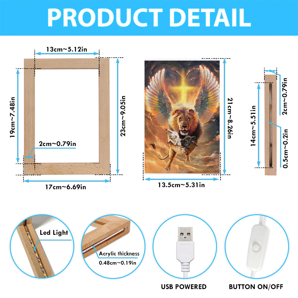 The Lion Wing Lambs Cross Frame Lamp Prints - Lion Frame Lamp Art - Christian Inspirational Frame Lamp