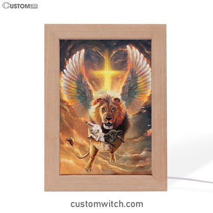 The Lion Wing Lambs Cross Frame Lamp Prints - Lion Frame Lamp Art - Christian Inspirational Frame Lamp