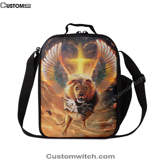 The Lion Wing Lambs Cross Lunch Bag For Men And Women - Lion Lunch Bag, Spiritual Christian Lunch Box For School, Work