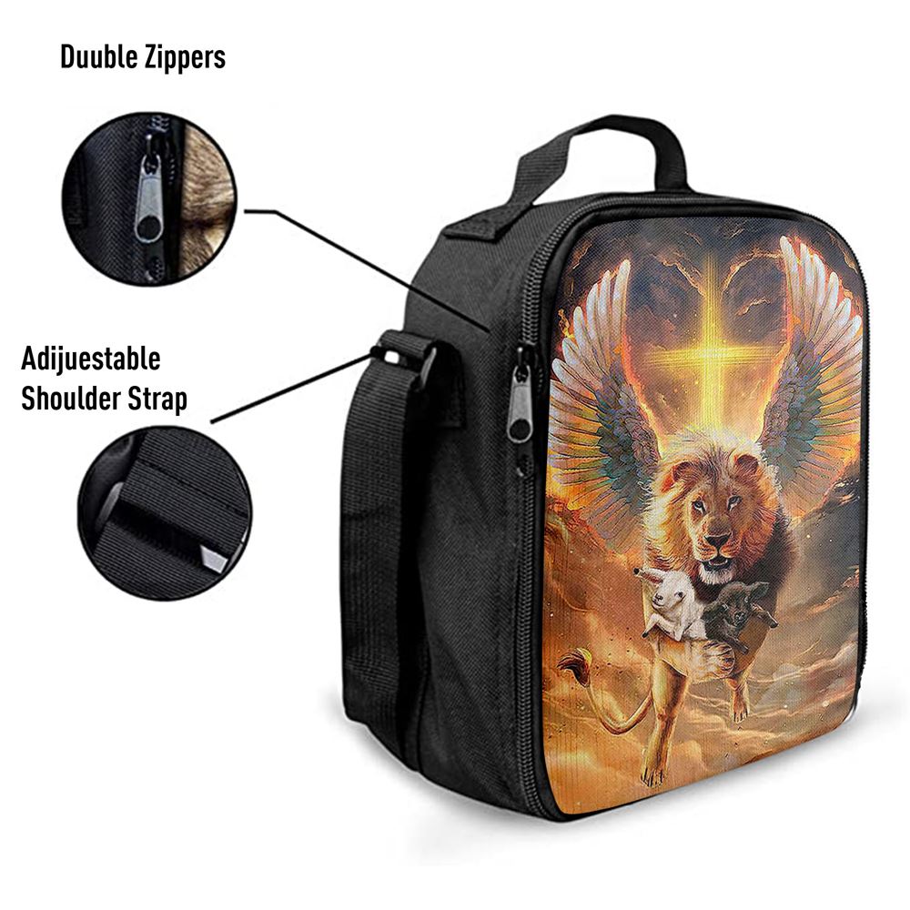 The Lion Wing Lambs Cross Lunch Bag For Men And Women - Lion Lunch Bag, Spiritual Christian Lunch Box For School, Work