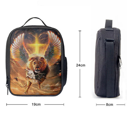 The Lion Wing Lambs Cross Lunch Bag For Men And Women - Lion Lunch Bag, Spiritual Christian Lunch Box For School, Work