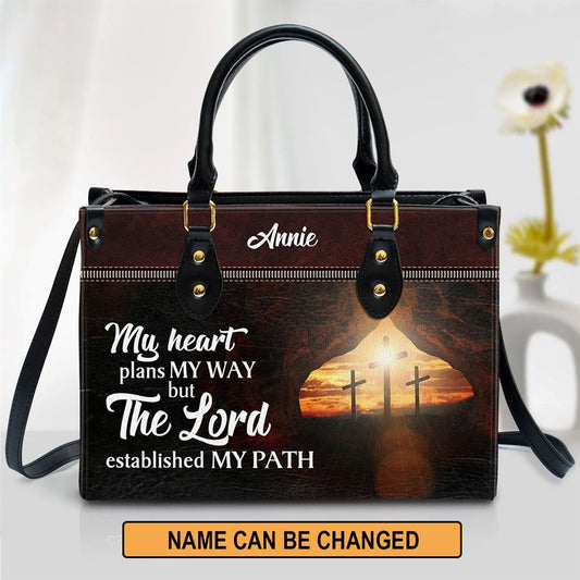 The Lord Established My Path Personalized Butterfly Leather Bag For Women, Religious Gifts For Women