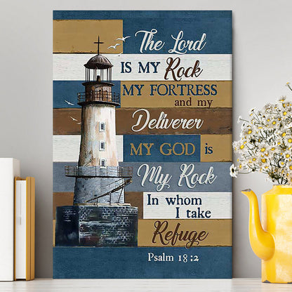 The Lord Is My Rock Lighthouse Wood Cross Canvas Print - Inspirational Canvas Art - Christian Wall Art Home Decor