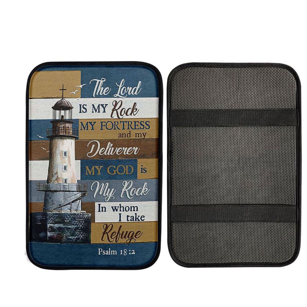 The Lord Is My Rock Lighthouse Wood Cross Car Center Console Cover, Christian Car Interior Accessories