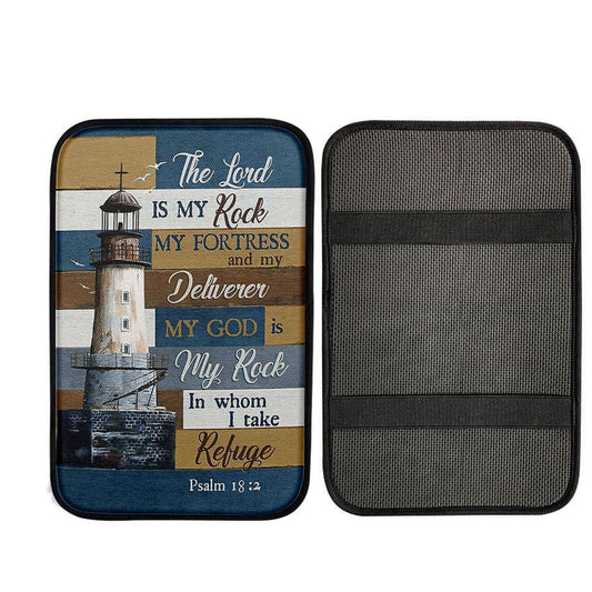 The Lord Is My Rock Lighthouse Wood Cross Car Center Console Cover, Christian Car Interior Accessories