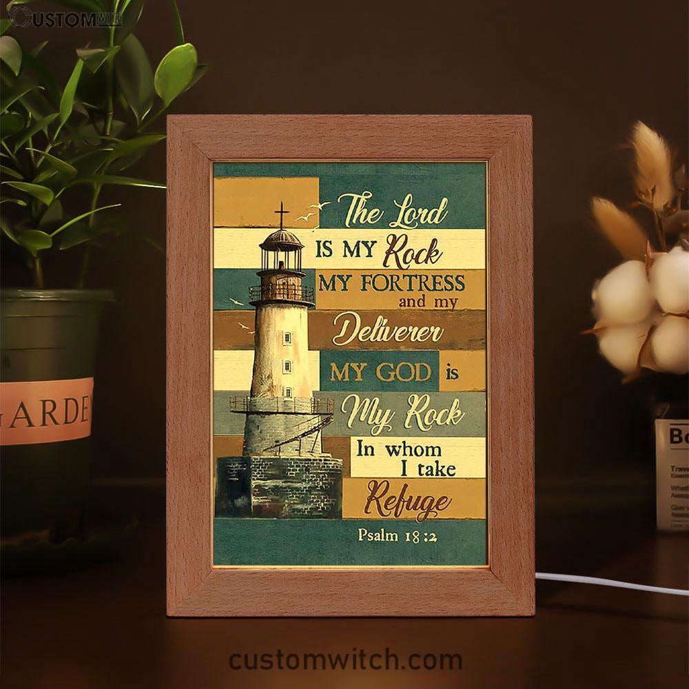 The Lord Is My Rock Lighthouse Wood Cross Frame Lamp Print - Inspirational Frame Lamp Art - Christian Art Home Decor