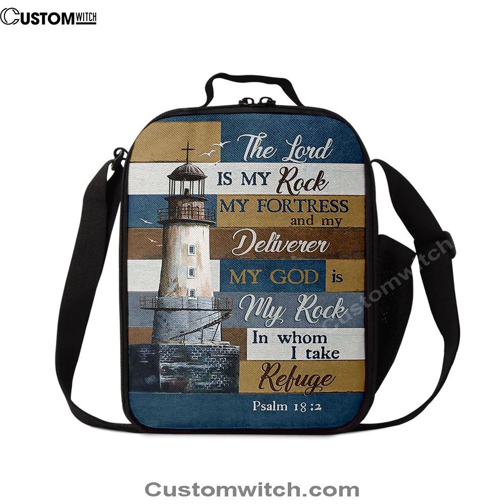 The Lord Is My Rock Lighthouse Wood Cross Lunch Bag For Men And Women, Spiritual Christian Lunch Box For School, Work