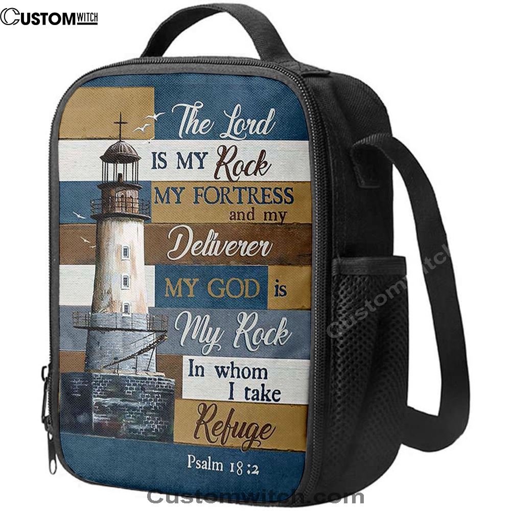 The Lord Is My Rock Lighthouse Wood Cross Lunch Bag For Men And Women, Spiritual Christian Lunch Box For School, Work