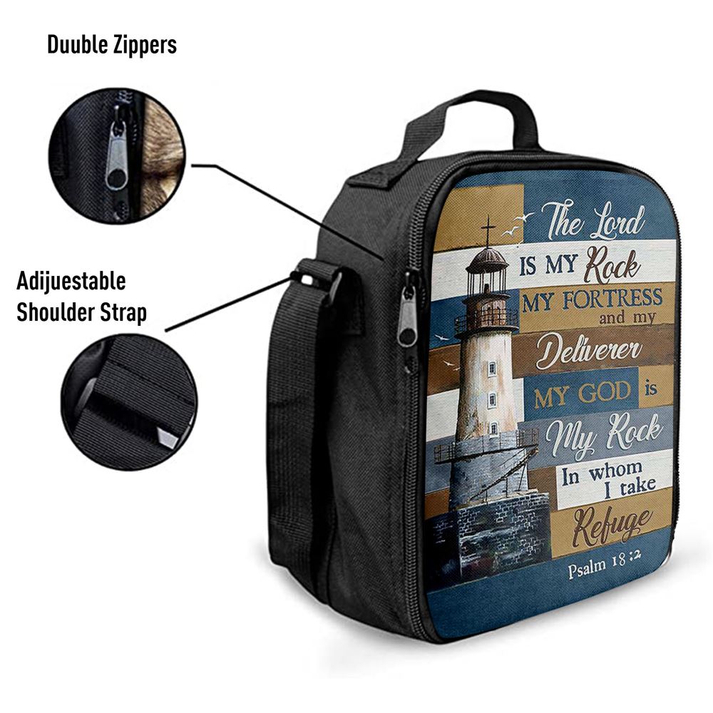 The Lord Is My Rock Lighthouse Wood Cross Lunch Bag For Men And Women, Spiritual Christian Lunch Box For School, Work
