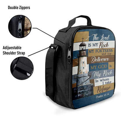 The Lord Is My Rock Lighthouse Wood Cross Lunch Bag For Men And Women, Spiritual Christian Lunch Box For School, Work