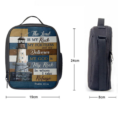 The Lord Is My Rock Lighthouse Wood Cross Lunch Bag For Men And Women, Spiritual Christian Lunch Box For School, Work
