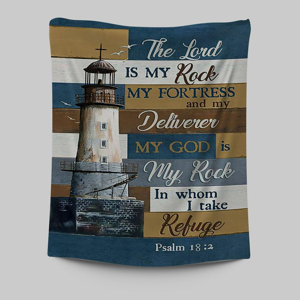 The Lord Is My Rock Lighthouse Wood Cross Tapestry Print - Inspirational Tapestry Art - Christian Wall Art Home Decor