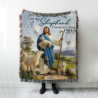 The Lord Is My Shepherd I Have All That I Need Walking With Lambs Jesus Woven Blanket Prints - Jesus Christ Woven Blanket Art - Christian Boho Blanket