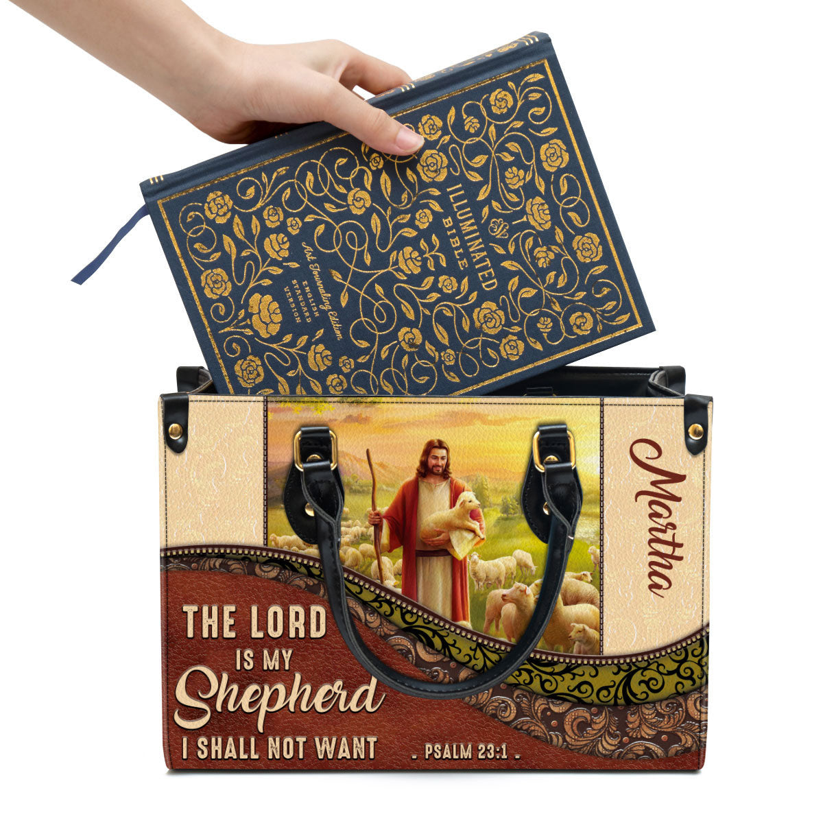 The Lord Is My Shepherd I Shall Not Want Personalized Christian Leather Bag For Women, Religious Gifts For Women