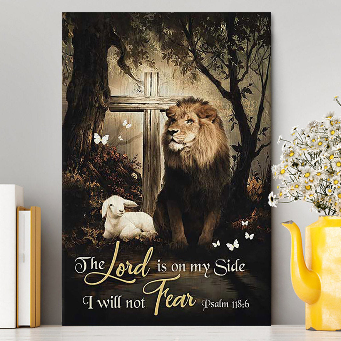 The Lord Is On My Side Canvas - Lion Lamb Of God Wooden Cross Canvas Print - Inspirational Canvas Art - Christian Wall Art Home Decor
