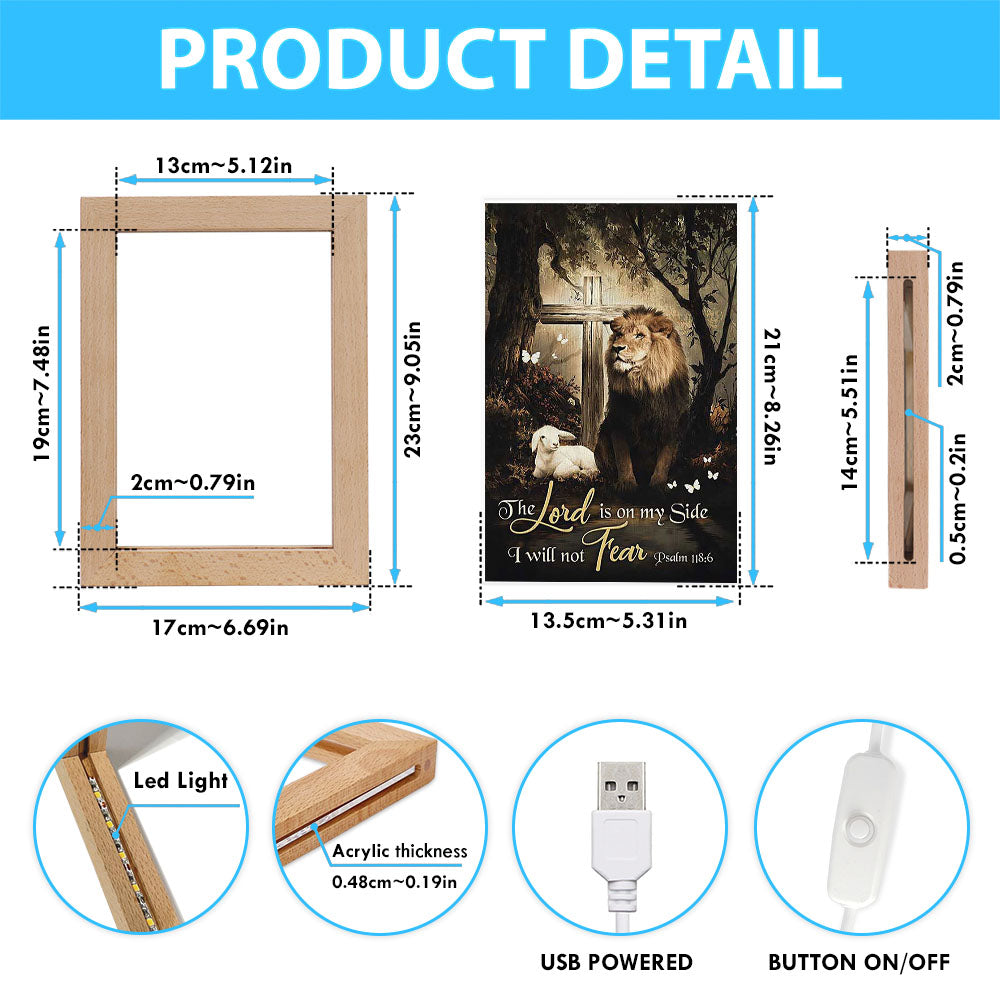 The Lord Is On My Side Frame Lamp - Lion Lamb Of God Wooden Cross Frame Lamp Print - Inspirational Frame Lamp Art - Christian Art Home Decor