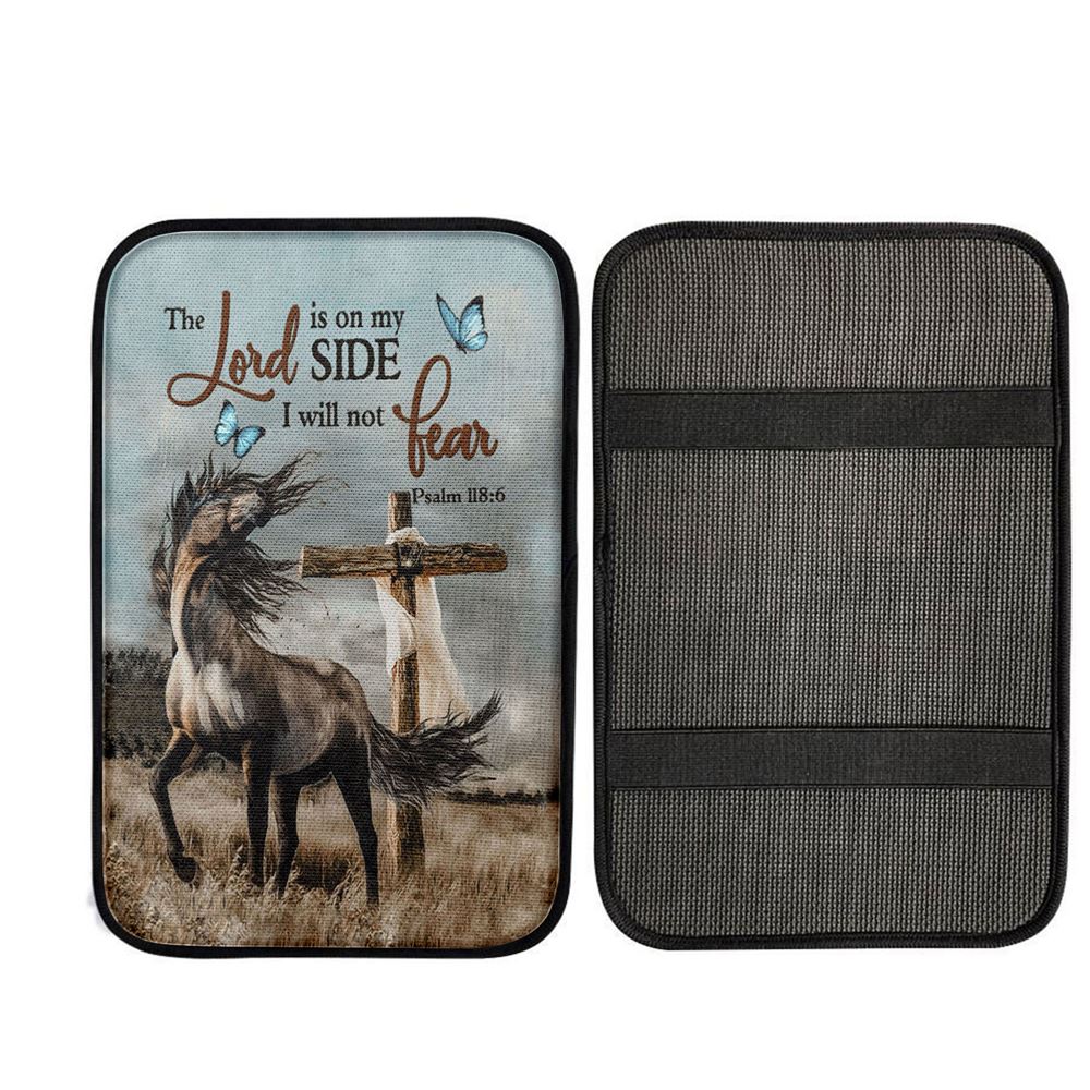 The Lord Is On My Side Horse Cross Car Center Console Cover, Christian Car Interior Accessories
