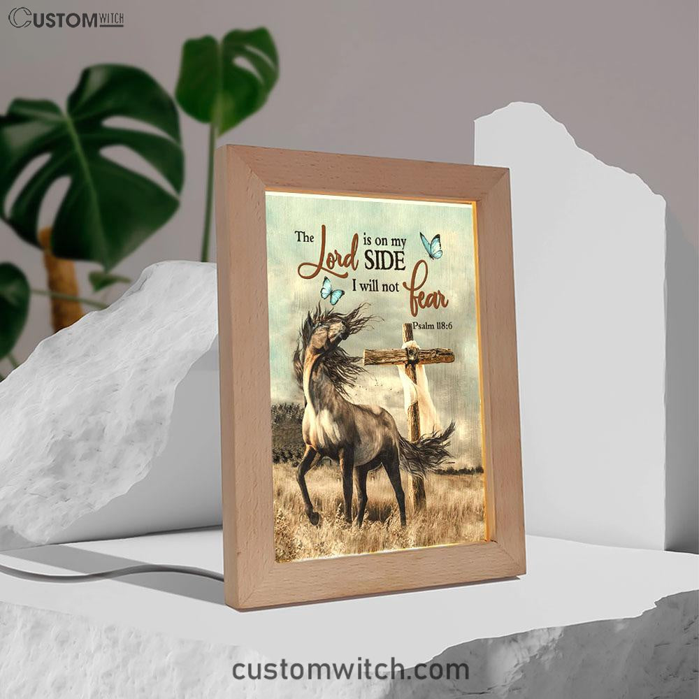 The Lord Is On My Side Horse Cross Frame Lamp Prints - Christian Decor - Bible Verse Wooden Lamp