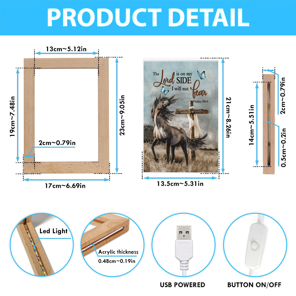 The Lord Is On My Side Horse Cross Frame Lamp Prints - Christian Decor - Bible Verse Wooden Lamp