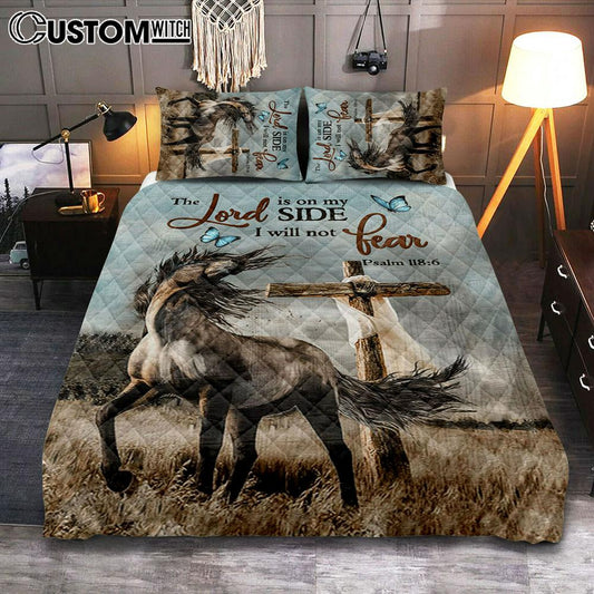 The Lord Is On My Side Horse Cross Quilt Bedding Set Prints - Christian Cover Twin Bedding Decor - Bible Verse Quilt Bedding Set Art