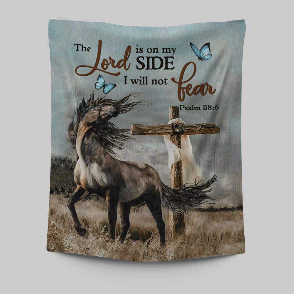 The Lord Is On My Side Horse Cross Tapestry Prints - Christian Wall Decor - Bible Verse Tapestry Art