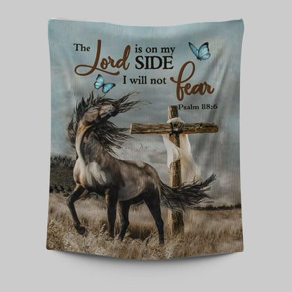 The Lord Is On My Side Horse Cross Tapestry Prints - Christian Wall Decor - Bible Verse Tapestry Art