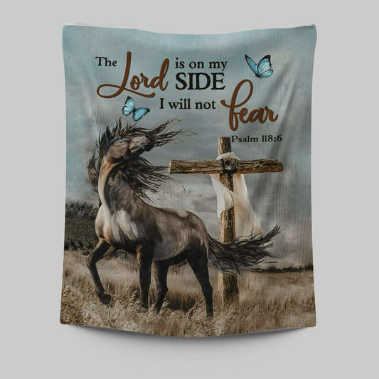 The Lord Is On My Side Horse Cross Tapestry Prints - Christian Wall Decor - Bible Verse Tapestry Art