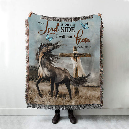 The Lord Is On My Side Horse Cross Woven Blanket Prints - Christian Boho Blanket - Bible Verse Woven Blanket Art
