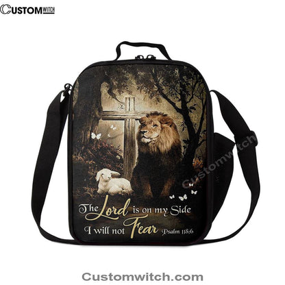 The Lord Is On My Side Lunch Bag For Men And Women - Lion Lamb Of God Wooden Cross Lunch Bag, Spiritual Christian Lunch Box For School, Work