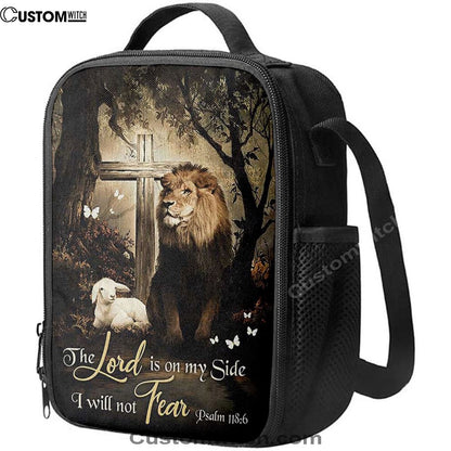 The Lord Is On My Side Lunch Bag For Men And Women - Lion Lamb Of God Wooden Cross Lunch Bag, Spiritual Christian Lunch Box For School, Work